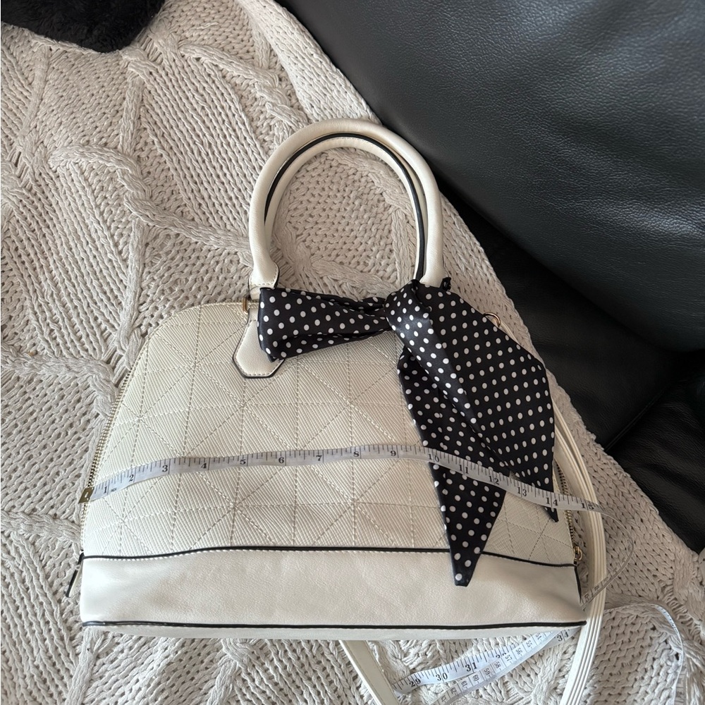 Aldo White Structured Satchel with Black Polka Dot Scarf - Picture 6 of 7